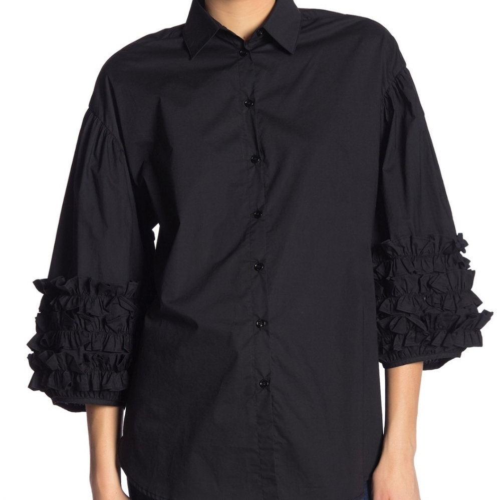 NWT: Ruffled Sleeve Button Front Blouse
